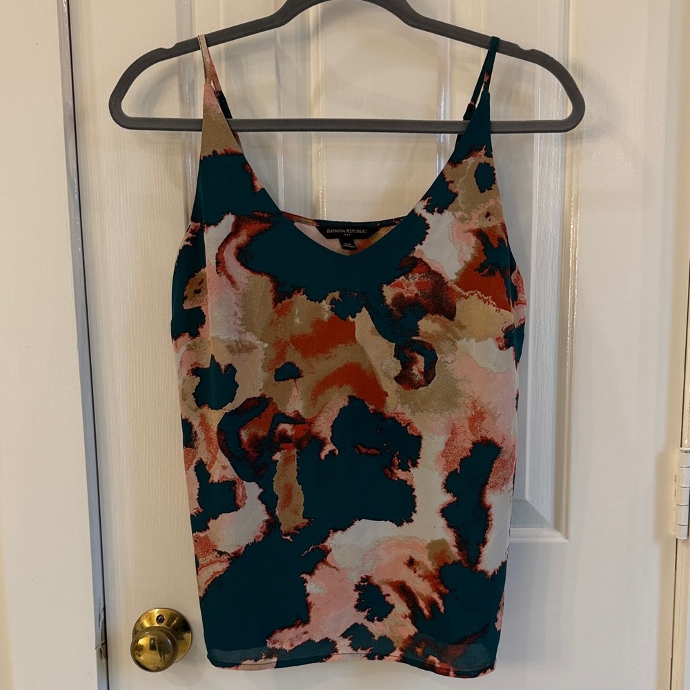 Banana Republic Teal Abstract Print Satin Cami Top